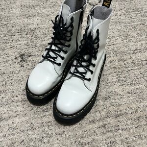 Dr. Martens White Platform Combat Boots with Black Laces
